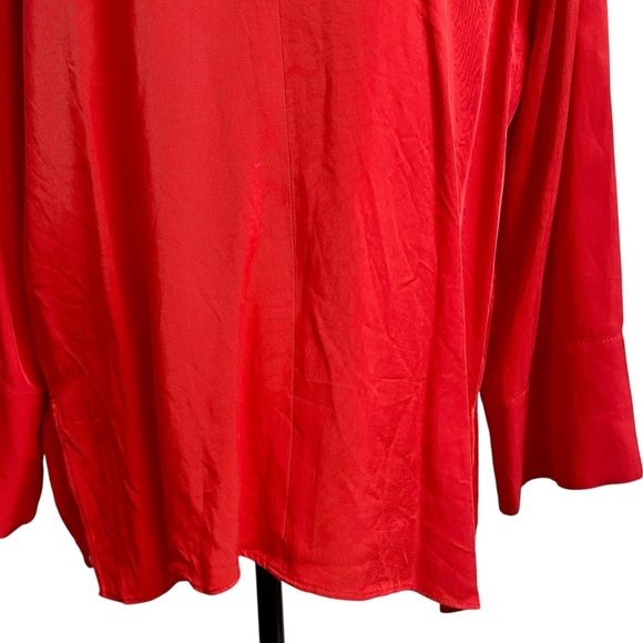 ZARA Red Viscose Lyocell Popover Blouse Long Sleeve Mandarin Collar Size Medium - Picture 3 of 12
